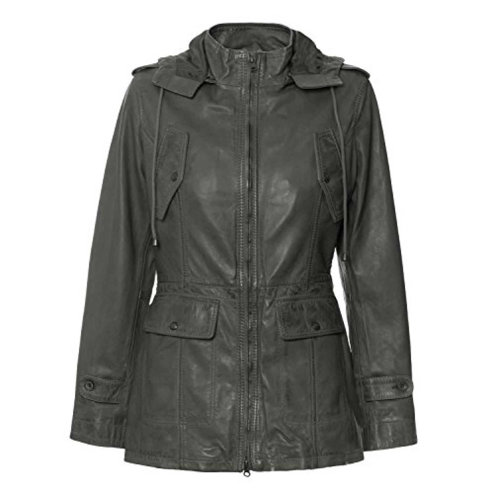 Parka "Sydney" von MaraMahr aus weichem Lammleder f&uuml;r Damen in olivgr&uuml;n 